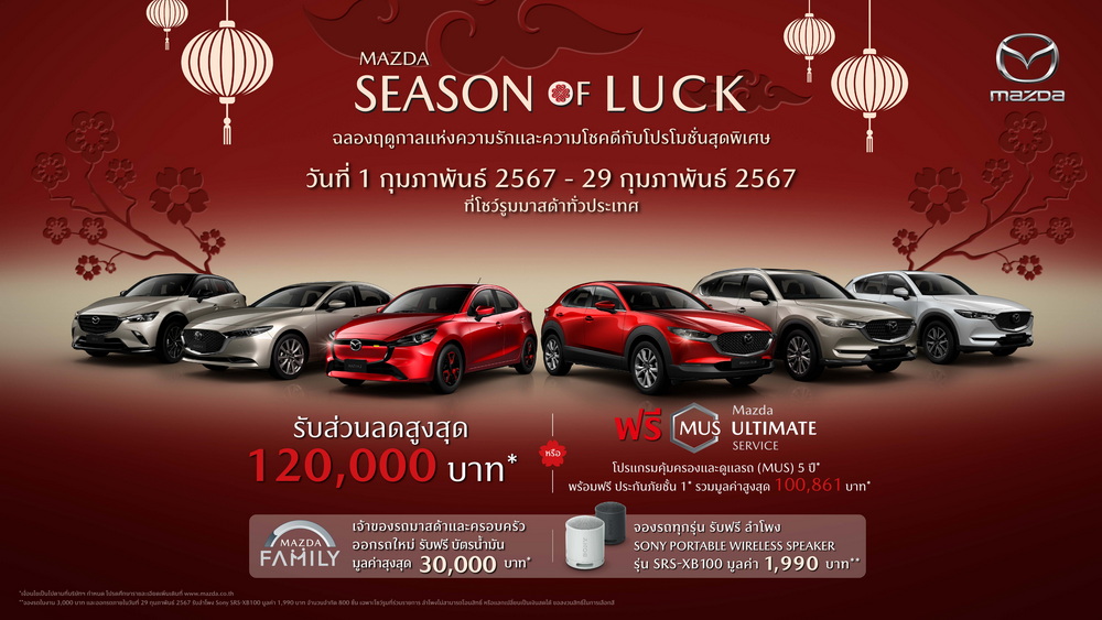 มาสด้าจัดหนักจัดเต็มให้ส่วนลด 120,000 บาท ฟรีบัตรเติมน้ำมัน 30,000 บาท